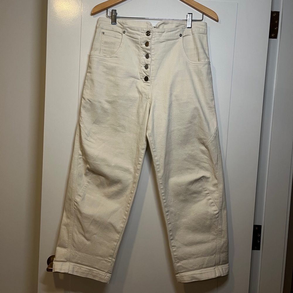 Rachel Comey Cream Button-Front High-Rise Jeans